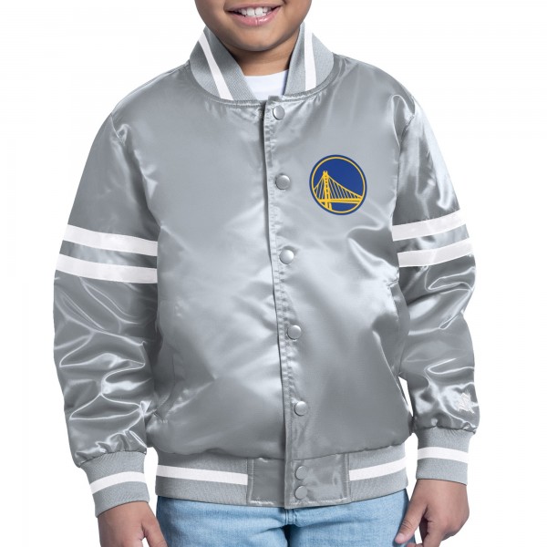 Бомбер Golden State Warriors Starter Youth Printed Shield Logo Satin Varsity - Gray