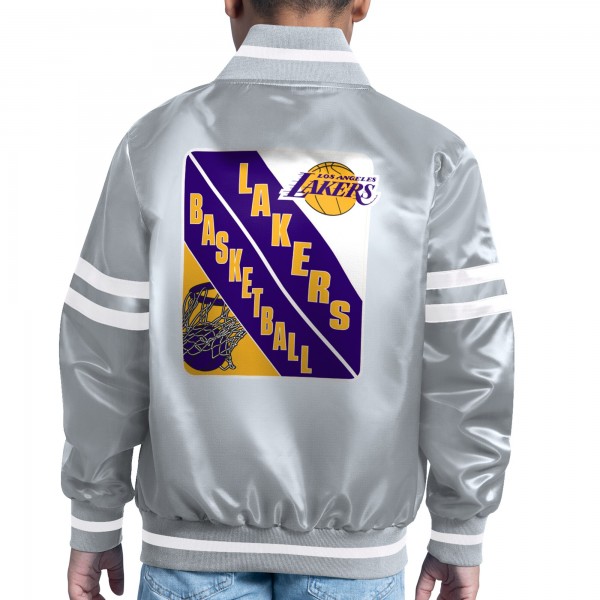 Бомбер Los Angeles Lakers Starter Youth Printed Shield Logo Satin Varsity - Gray