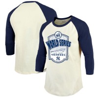 New York Yankees Majestic Threads Cream/Navy 2024 World Series Raglan Softhand 3/4-Sleeve T-Shirt