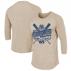 New York Yankees Majestic Threads Oatmeal 2024 American League Champions 3/4-Sleeve Tri-Blend Raglan T-Shirt