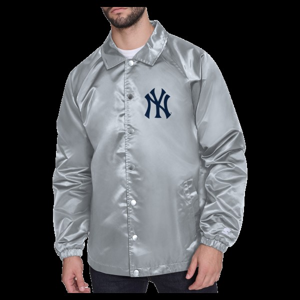 New York Yankees Starter Gray Shield Logo Raglan Coaches Full-Snap Jacket