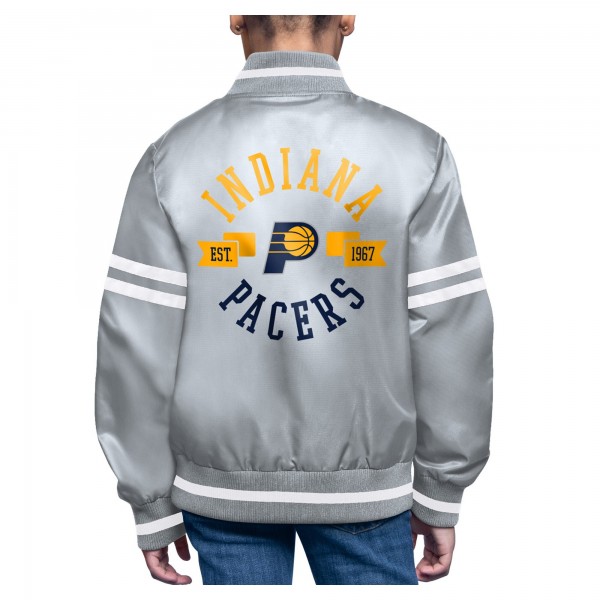 Подростковая Indiana Pacers Starter Gray Printed Logo Varsity Satin Full-Snap Jacket