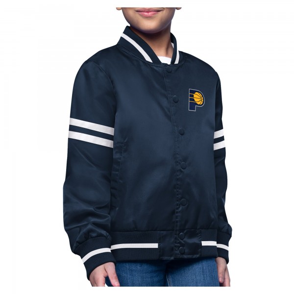 Подростковая Indiana Pacers Starter Navy Printed Logo Varsity Satin Full-Snap Jacket