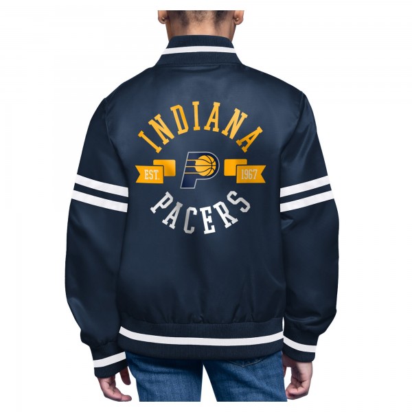 Подростковая Indiana Pacers Starter Navy Printed Logo Varsity Satin Full-Snap Jacket