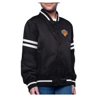 Подростковая New York Knicks Starter Black Printed Logo Varsity Satin Full-Snap Jacket