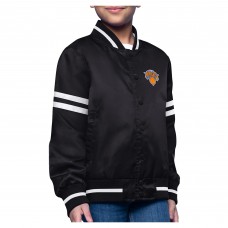 Подростковая New York Knicks Starter Black Printed Logo Varsity Satin Full-Snap Jacket
