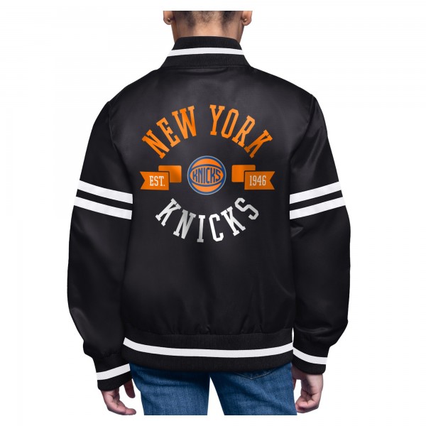 Подростковая New York Knicks Starter Black Printed Logo Varsity Satin Full-Snap Jacket