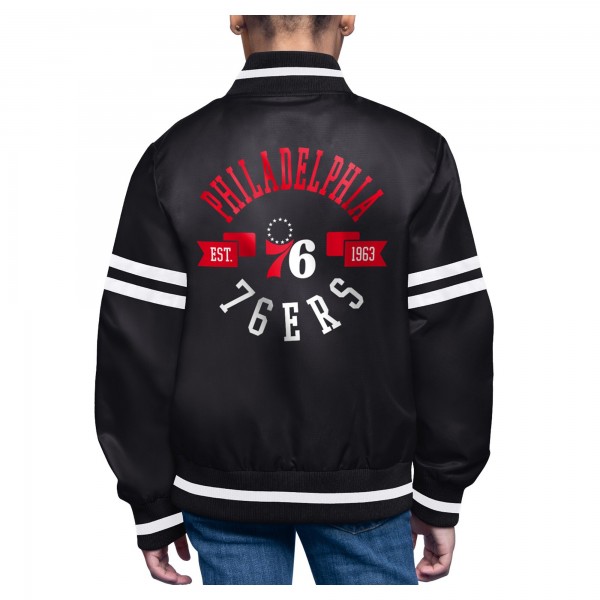 Подростковая Philadelphia 76ers Starter Black Printed Logo Varsity Satin Full-Snap Jacket