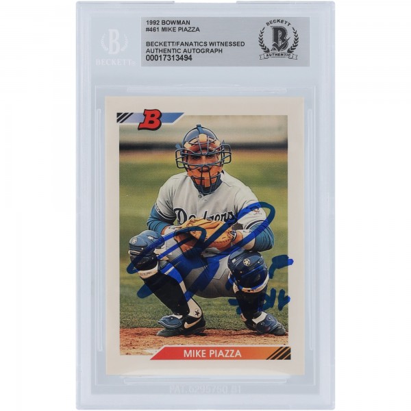 Mike Piazza Los Angeles Dodgers Autographed 1992 Bowman #461 Beckett Fanatics Witnessed Authenticated Rookie Card with HOF 2016 Inscription