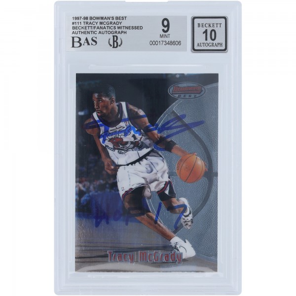 Tracy McGrady Toronto Raptors Autographed 1997-98 Bowmans Best #111 Beckett Fanatics Witnessed Authenticated 9/10 Rookie Card with HOF 17 Inscription