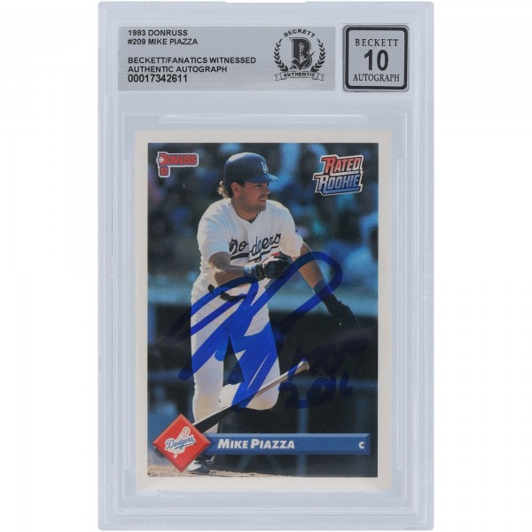 Mike Piazza Los Angeles Dodgers Autographed 1993 Donruss #209 Beckett Fanatics Witnessed Authenticated 10 Rookie Card with HOF 2016 Inscription