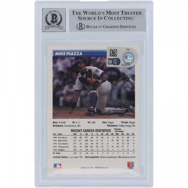 Mike Piazza Los Angeles Dodgers Autographed 1993 Donruss #209 Beckett Fanatics Witnessed Authenticated 10 Rookie Card with HOF 2016 Inscription