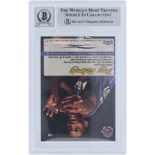 Tracy McGrady Toronto Raptors Autographed 1997-98 Fleer Ultra #138 Beckett Fanatics Witnessed Authenticated 10 Rookie Card with HOF 17 Inscription