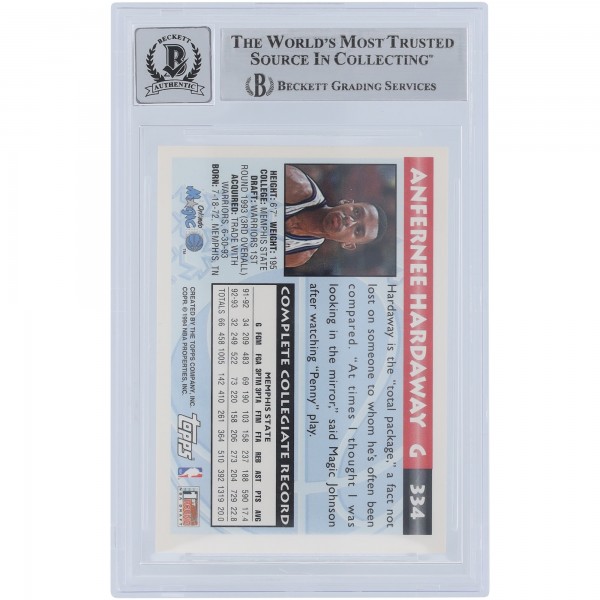 Penny Hardaway Orlando Magic Autographed 1993-94 Topps #334 Beckett Fanatics Witnessed Authenticated 10 Rookie Card