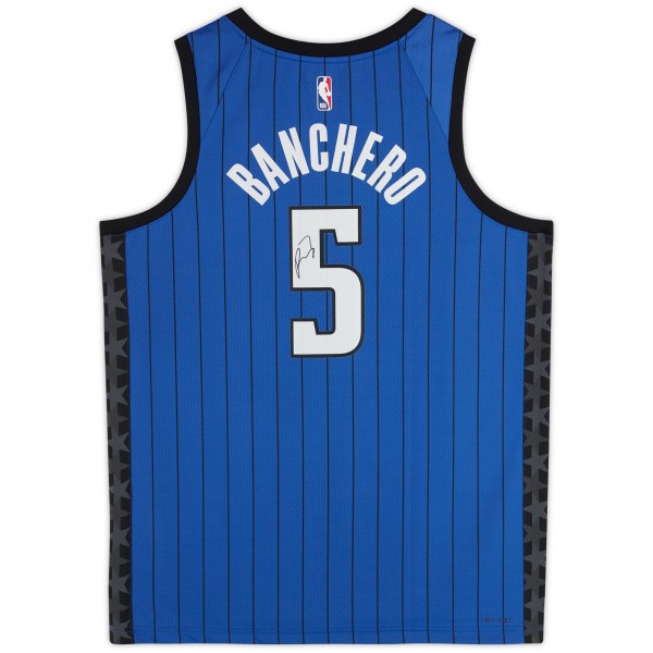 Игровая джерси Paolo Banchero Orlando Magic Autographed Fanatics Authentic Jordan Brand Blue 2023-24 Pinstripes Swingman