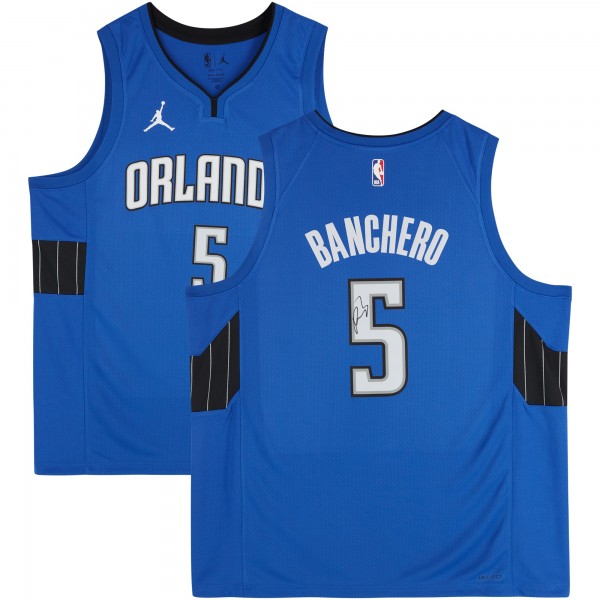 Игровая джерси Paolo Banchero Orlando Magic Autographed Fanatics Authentic Jordan Brand Blue Statement 2022-23 Swingman