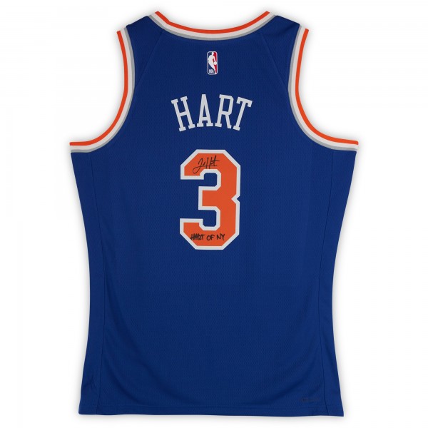 Josh Hart New York Knicks Autographed Nike Blue Icon Swingman Jersey with Hart of New York Inscription