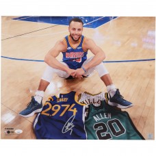 Stephen Curry Golden State Warriors Autographed Fanatics Authentic 16 x 20 Three-Point Record Jersey Celebration Photograph Signed In Silver Ink - JSA