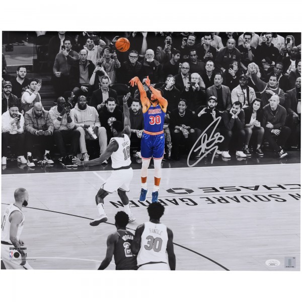 Stephen Curry Golden State Warriors Autographed Fanatics Authentic 16 x 20 Shooting Spotlight Photograph vs. New York Knicks - Signed In Silver Ink - JSA