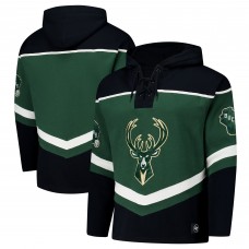 Milwaukee Bucks 47 Hunter Green Oversized Tri-Satin Layup Lacer Pullover Hoodie