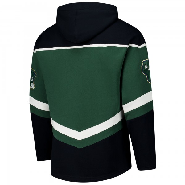 Milwaukee Bucks 47 Hunter Green Oversized Tri-Satin Layup Lacer Pullover Hoodie