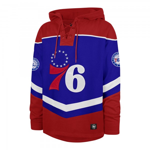 Philadelphia 76ers 47 Royal Oversized Tri-Satin Layup Lacer Pullover Hoodie