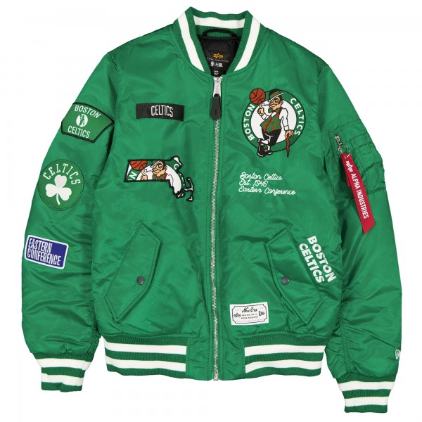 Boston Celtics New Era x Alpha Industries Kelly Green Full-Zip Bomber Jacket