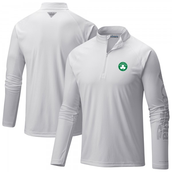 Boston Celtics Columbia White Terminal Tackle Raglan Omni-Shade Quarter-Zip Jacket
