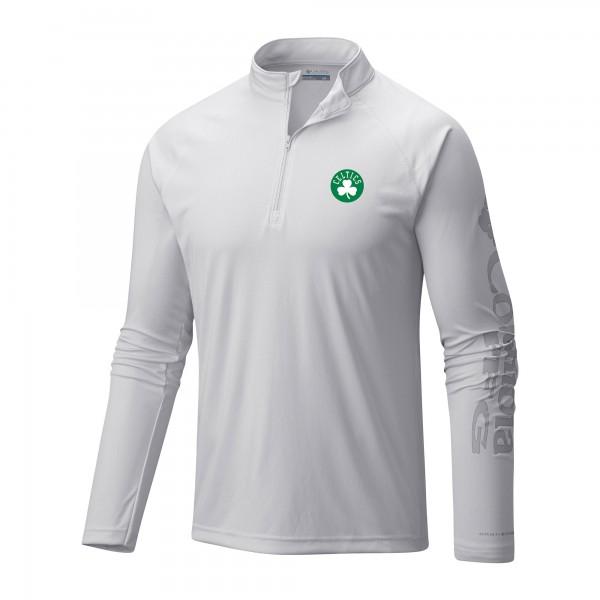 Boston Celtics Columbia White Terminal Tackle Raglan Omni-Shade Quarter-Zip Jacket