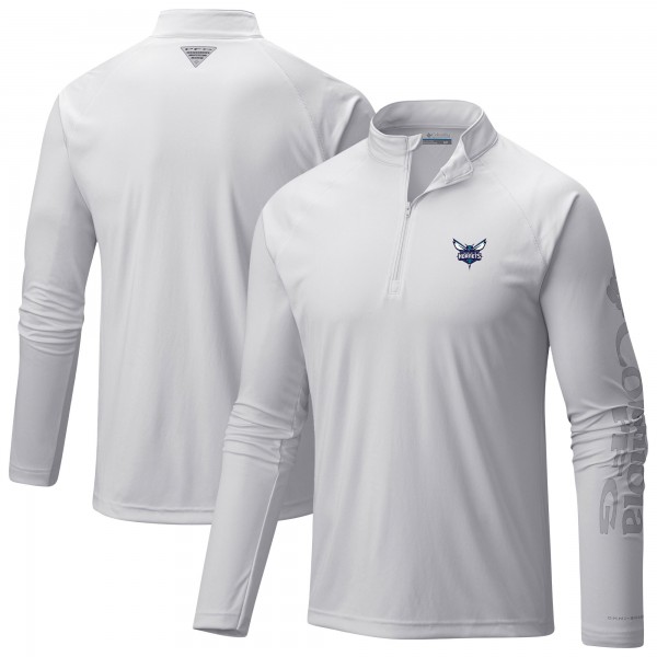 Кофта на короткой молнии Charlotte Hornets Columbia White Terminal Tackle Raglan Omni-Shade