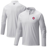 Detroit Pistons Columbia White Terminal Tackle Raglan Omni-Shade Quarter-Zip Jacket