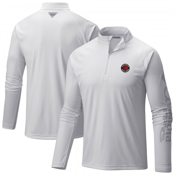 Toronto Raptors Columbia White Terminal Tackle Raglan Omni-Shade Quarter-Zip Jacket