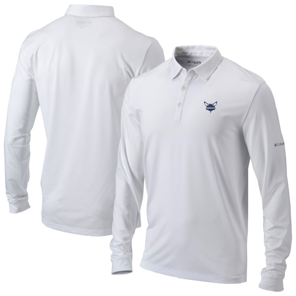Поло Charlotte Hornets Columbia White Omni-Wick Pin High Long Sleeve