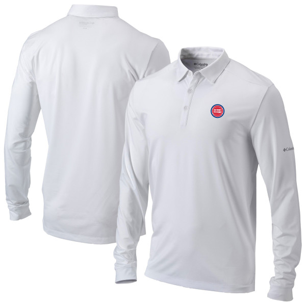 Detroit Pistons Columbia White Omni-Wick Pin High Long Sleeve Polo
