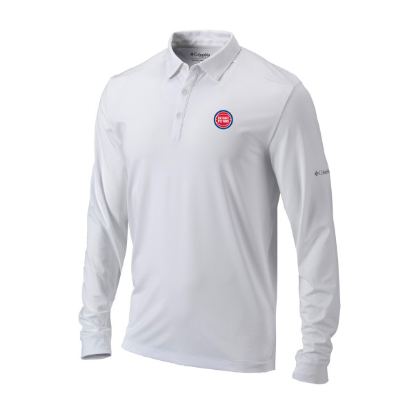 Detroit Pistons Columbia White Omni-Wick Pin High Long Sleeve Polo