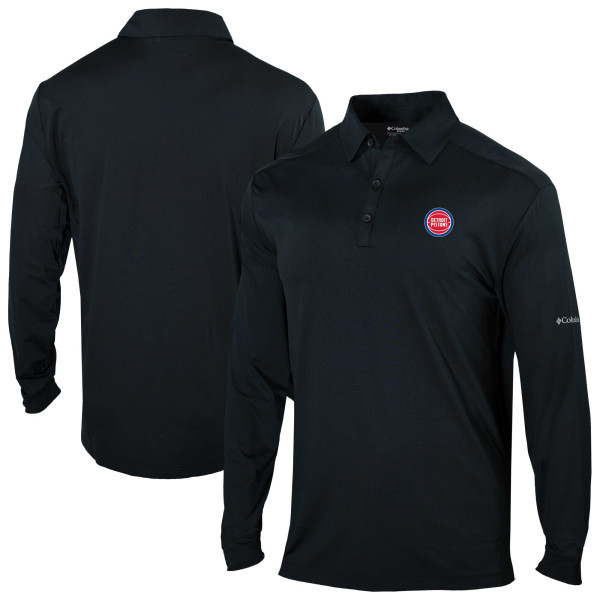 Detroit Pistons Columbia Black Omni-Wick Pin High Long Sleeve Polo