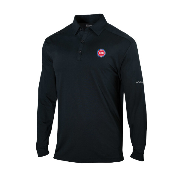 Detroit Pistons Columbia Black Omni-Wick Pin High Long Sleeve Polo