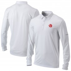 Toronto Raptors Columbia White Omni-Wick Pin High Long Sleeve Polo