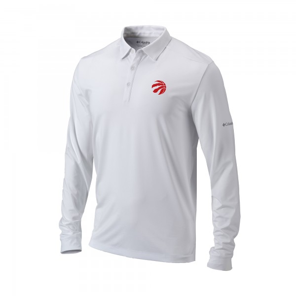 Toronto Raptors Columbia White Omni-Wick Pin High Long Sleeve Polo