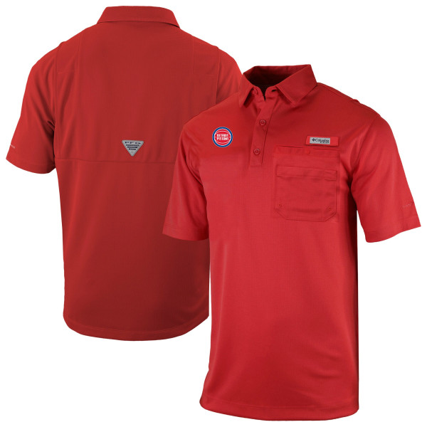 Detroit Pistons Columbia Red Omni-Wick Flycaster Pocket Polo