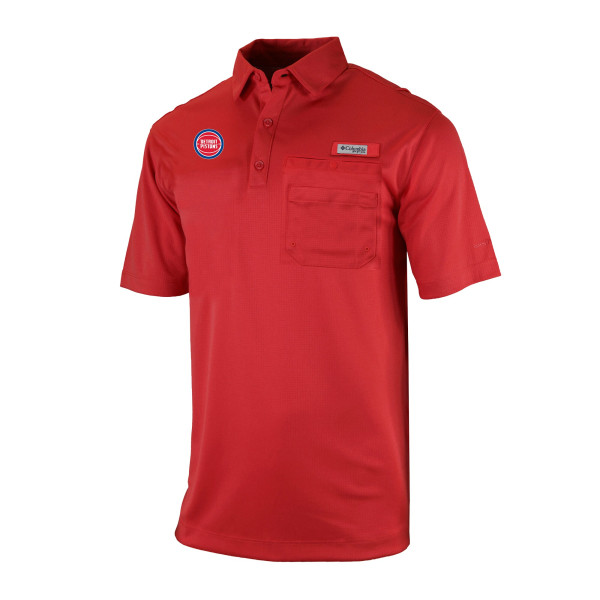 Detroit Pistons Columbia Red Omni-Wick Flycaster Pocket Polo
