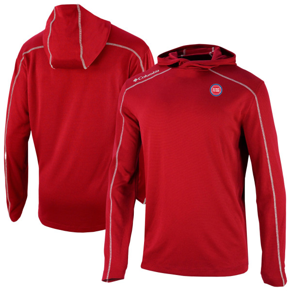 Detroit Pistons Columbia Red Omni-Wick Shotgun Pullover Hoodie