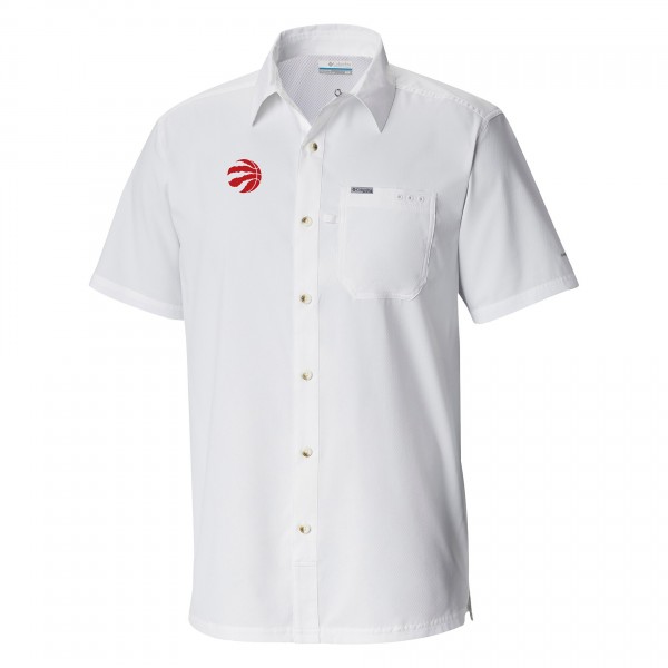 Toronto Raptors Columbia White Slack Tide Camp Button-Up Shirt