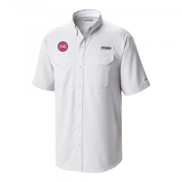 Detroit Pistons Columbia White Omni-Wick Low Drag Offshore Button-Up Shirt