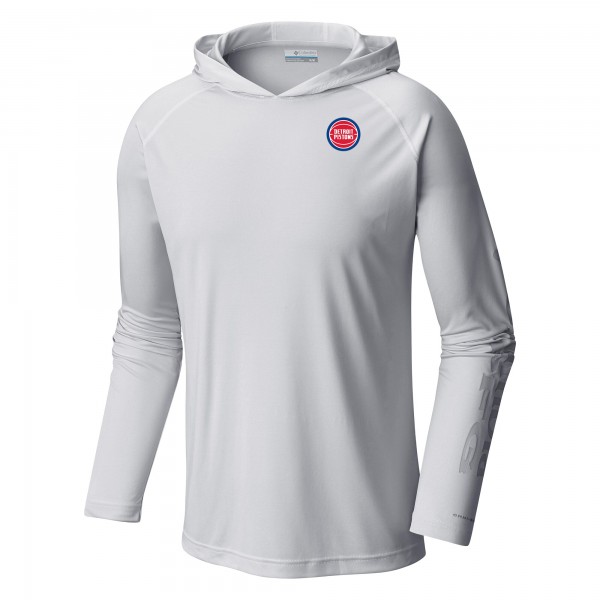 Detroit Pistons Columbia White Terminal Tackle Long Sleeve Hoodie T-Shirt