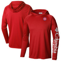 Detroit Pistons Columbia Red Terminal Tackle Long Sleeve Hoodie T-Shirt