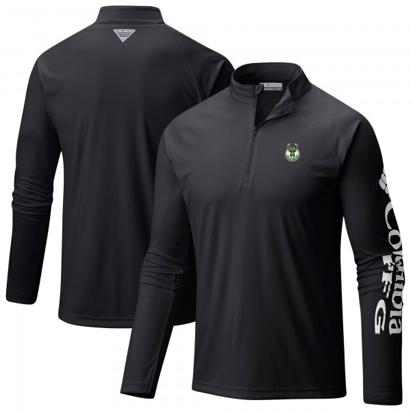 Milwaukee Bucks Columbia Black PFG Terminal Tackle Quarter-Zip Top