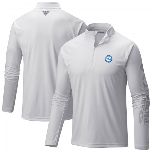 Philadelphia 76ers Columbia White PFG Terminal Tackle Quarter-Zip Top
