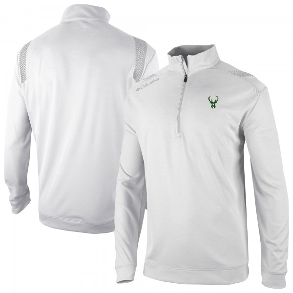 Milwaukee Bucks Columbia White Oakland Downs Omni-Wick Quarter-Zip Top
