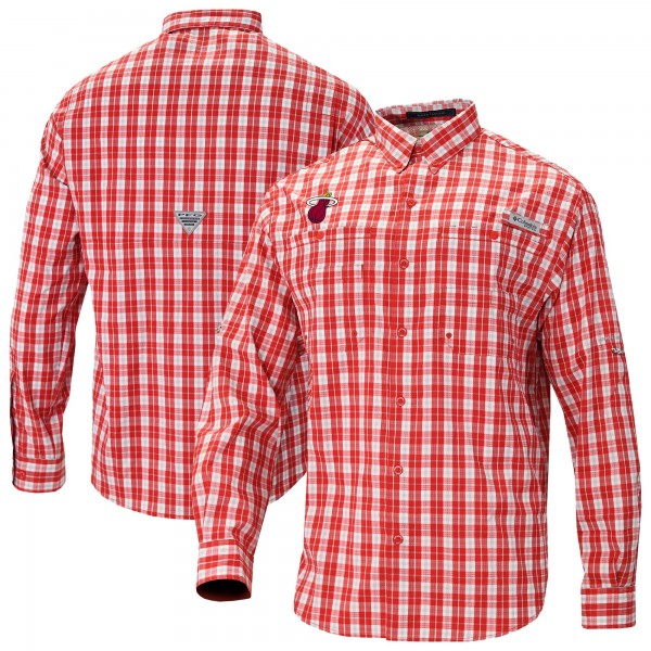 Miami Heat Columbia Red Super Tamiami Omni-Shade Long Sleeve Button-Down Shirt